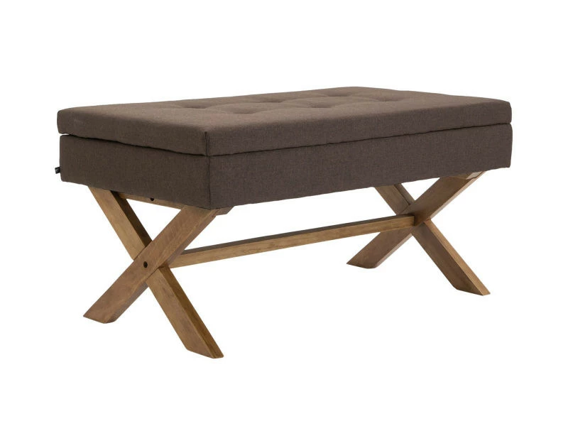 Banquette Namaro En Tissu Avec Espace De Rangement Pieds Bois De Caoutchouc , Marron/antique Clair 3 Banquette Namaro En Tissu Avec Espace De Rangement Pieds Bois De Caoutchouc , Marron/antique Clair