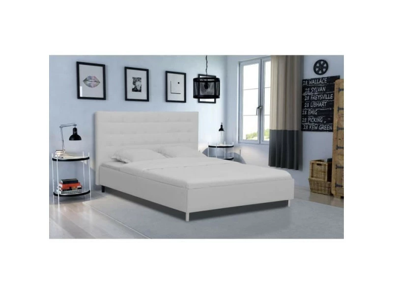 GPASPLUS Lit Adulte 180x200 - Simili Blanc - Tyyli 3 GPASPLUS Lit Adulte 180x200 - Simili Blanc - Tyyli