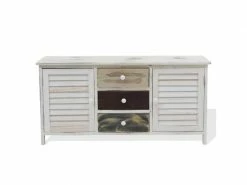 Mobili Rebecca Banc Meuble De Rangement 3 Tiroirs 2 Porte Bois Blanc 45x90x34