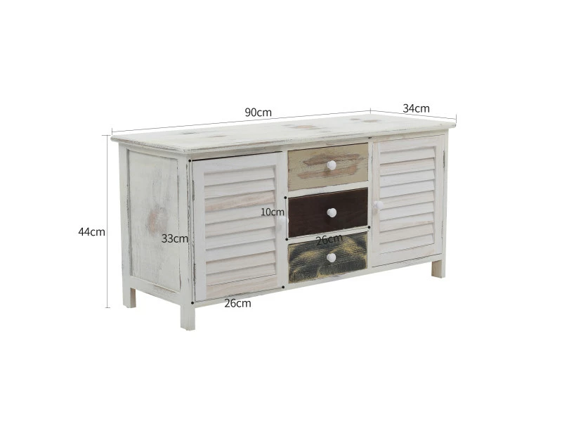 Mobili Rebecca Banc Meuble De Rangement 3 Tiroirs 2 Porte Bois Blanc 45x90x34 4 Mobili Rebecca Banc Meuble De Rangement 3 Tiroirs 2 Porte Bois Blanc 45x90x34 – Image 2