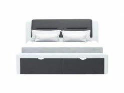 GPASPLUS Scarlette Lit Adulte Contemporain Avec Tiroirs De Rangement - Simili Gris Fonce/blanc - Sommier Inclus - 140 X 190 Cm