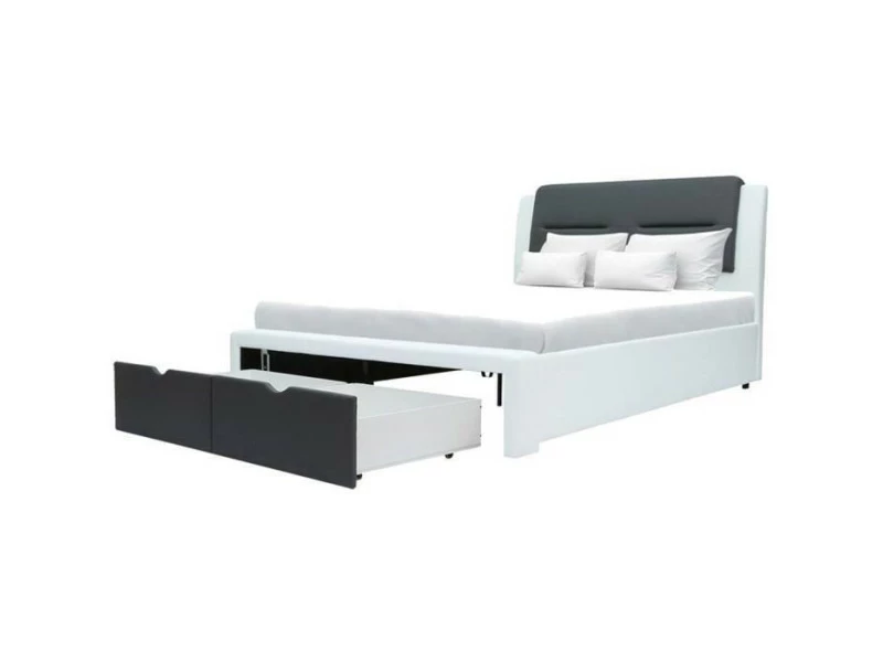 GPASPLUS Scarlette Lit Adulte Contemporain Avec Tiroirs De Rangement - Simili Gris Fonce/blanc - Sommier Inclus - 140 X 190 Cm 5 GPASPLUS Scarlette Lit Adulte Contemporain Avec Tiroirs De Rangement - Simili Gris Fonce/blanc - Sommier Inclus - 140 X 190 Cm – Image 3