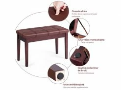 Banquette Piano Avec Coussin Rayé Rembourré En Cuir Pu Et Compartiment De Rangement, Pour Usage Professionnel/privé, Marron -Banquette Soldes Magasin G CNF C92952106 C