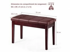 Banquette Piano Avec Coussin Rayé Rembourré En Cuir Pu Et Compartiment De Rangement, Pour Usage Professionnel/privé, Marron -Banquette Soldes Magasin G CNF C92952106 E