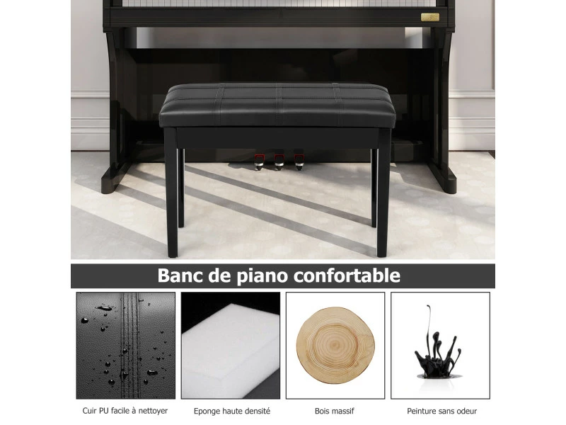 Banquette Piano Avec Coussin Rayé Rembourré En Cuir Pu Et Compartiment De Rangement, Pour Usage Professionnel/privé, Noir 4 Banquette Piano Avec Coussin Rayé Rembourré En Cuir Pu Et Compartiment De Rangement, Pour Usage Professionnel/privé, Noir – Image 2