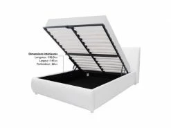 GPASPLUS Cloud Lit Adulte - 160 X 200 Cm + Coffre De Rangement - Simili Blanc -sommier A Lattes Inclus -Banquette Soldes Magasin G CNF D44427629 E