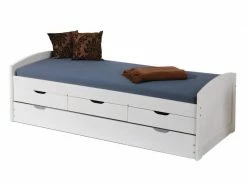 Lit Avec Tiroirs De Rangement Et Deuxième Lit Gigogne En Pin Massif Peint à L'eau Blanc