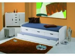 Lit Avec Tiroirs De Rangement Et Deuxième Lit Gigogne En Pin Massif Peint à L'eau Blanc -Banquette Soldes Magasin G CNF D77128379 E