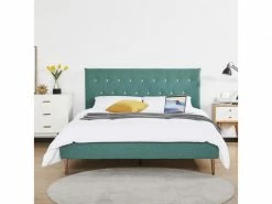 GPASPLUS Ocean Lit Adulte 160 X 200 Cm - Tissu Vert - Pieds Dores - Sommier A Lattes -Banquette Soldes Magasin G CNF D77798656 C