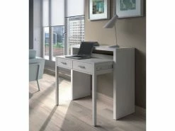 Dmora Bureau Console Extensible Avec Deux Tiroirs, Couleur Blanche, 87,5 X 98,5 X 36 Cm (extensible Jusqu'à 66 Cm Lorsqu'il Est Ouvert).