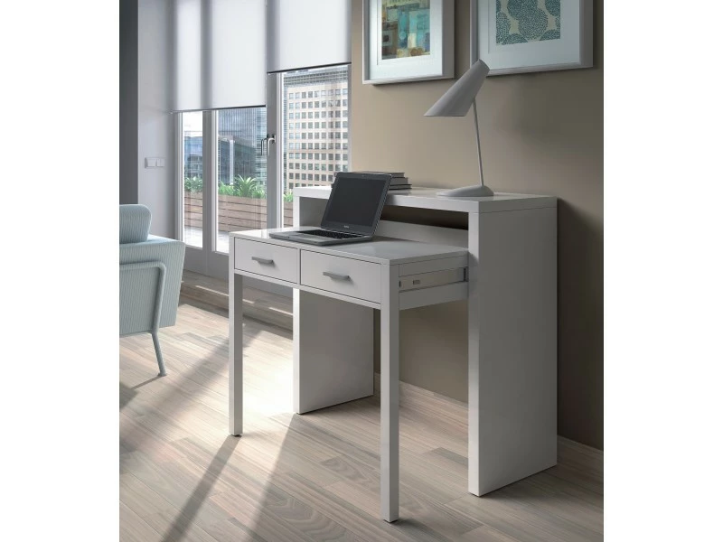 Dmora Bureau Console Extensible Avec Deux Tiroirs, Couleur Blanche, 87,5 X 98,5 X 36 Cm (extensible Jusqu'à 66 Cm Lorsqu'il Est Ouvert). 3 Dmora Bureau Console Extensible Avec Deux Tiroirs, Couleur Blanche, 87,5 X 98,5 X 36 Cm (extensible Jusqu'à 66 Cm Lorsqu'il Est Ouvert).