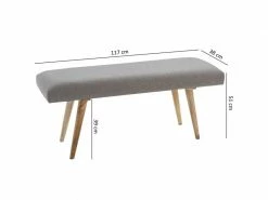 Finebuy Bois Massif Banc Tissu 117 X 51 X 38 Cm Style Rétro | Rembourré Banc | Banc En Tissu Salle à Manger Gris | Petit Banquette De Lit Tissu Banc -Banquette Soldes Magasin G CNF E60927606 D