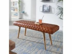 Finebuy Banc Banc En Cuir Véritable / Bois Massif 115x53x38 Cm | Banquette 2 Places Rembourrée Salle à Manger Marron | Petit Banc De Lit En Cuir | Mobilier De Hall D'entrée -Banquette Soldes Magasin G CNF F26069417 C