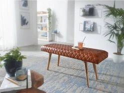 Finebuy Banc Banc En Cuir Véritable / Bois Massif 115x53x38 Cm | Banquette 2 Places Rembourrée Salle à Manger Marron | Petit Banc De Lit En Cuir | Mobilier De Hall D'entrée -Banquette Soldes Magasin G CNF F26069417 D