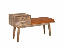 Finebuy Banc Peau De Chèvre Bois Massif 120x65x40 Cm Style Rétro | Banquette Couloir Avec Espace De Rangement | Banc En Cuir Véritable Rembourré Stockage | Petit Banc De Lit
