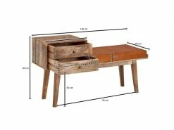 Finebuy Banc Peau De Chèvre Bois Massif 120x65x40 Cm Style Rétro | Banquette Couloir Avec Espace De Rangement | Banc En Cuir Véritable Rembourré Stockage | Petit Banc De Lit -Banquette Soldes Magasin G CNF F39804765 E