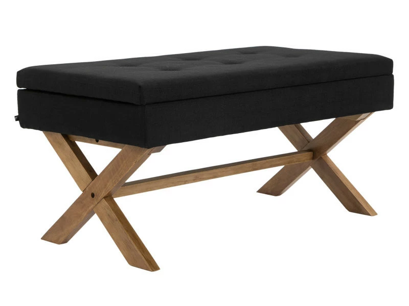 Banquette Namaro En Tissu Avec Espace De Rangement Pieds Bois De Caoutchouc , Noir /antique Clair 3 Banquette Namaro En Tissu Avec Espace De Rangement Pieds Bois De Caoutchouc , Noir /antique Clair