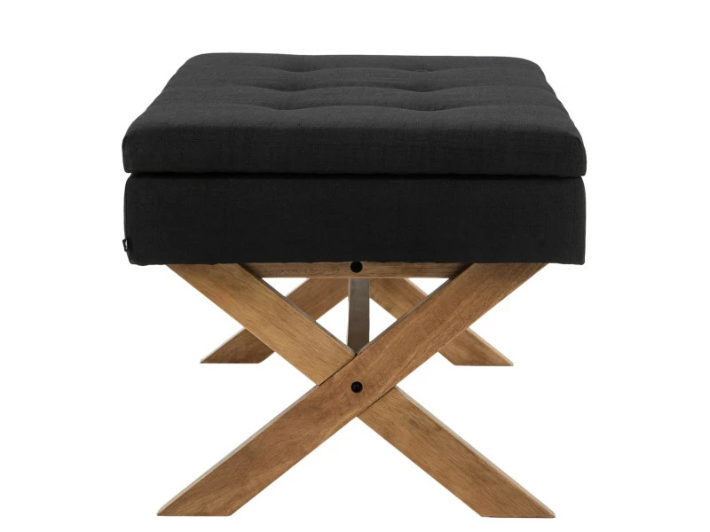 Banquette Namaro En Tissu Avec Espace De Rangement Pieds Bois De Caoutchouc , Noir /antique Clair 4 Banquette Namaro En Tissu Avec Espace De Rangement Pieds Bois De Caoutchouc , Noir /antique Clair – Image 2