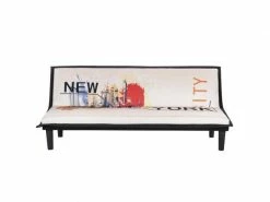 GPASPLUS Cassy Banquette Clic Clac 3 Places Imprimé New York - Tissu Gris Clair - L 179 X P 79 X H 74 Cm