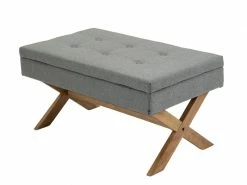 Banquette Namaro En Tissu Avec Espace De Rangement Pieds Bois De Caoutchouc , Gris/antique Clair -Banquette Soldes Magasin G CNF G93939912 E