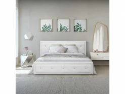 GPASPLUS Virginia Lit Coffre Adulte 160x200 Cm - Simili Blanc - Sommier Inclus -Banquette Soldes Magasin G CNF H44324294 D