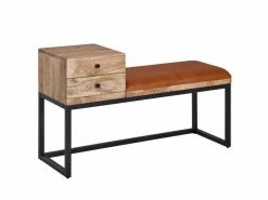 Finebuy Banc Peau De Chèvre Bois Massif 100x60x35 Cm Style Rétro | Banquette Couloir Avec Espace De Rangement | Banc En Cuir Véritable Rembourré Stockage | Petit Banc De Lit