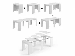 Dmora Table Console Extensible, Blanc Brillant, 90 X 78 X 51 Cm (jusqu'à 237 Avec Rallonges).