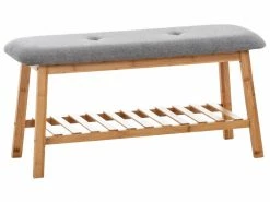 Banquette Marne En Tissu Avec Pieds Carrés En Bois De Bambou , Gris/90 Cm
