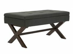 Banquette Namaro En Tissu Avec Espace De Rangement Pieds Bois De Caoutchouc , Gris Foncé/antique