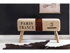 Finebuy Bois Massif Banc Tissu 91 X 51 X 30 Cm Style Rétro | Rembourré Banc | Banc En Cuir Salle à Manger Brun | Petit Banquette De Lit Tissu Banc Couloir -Banquette Soldes Magasin G CNF M15136884 D