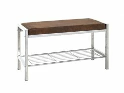 Banc En Tissu Marron Vintage Et Acier Inox - 80 X 32 X 48 Cm -pegane-