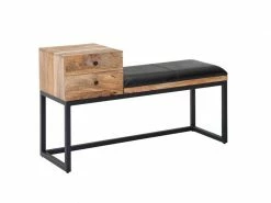 Finebuy Banc Peau De Chèvre Bois Massif 100x60x35 Cm Style Rétro | Banquette Couloir Avec Espace De Rangement | Banc En Cuir Véritable Rembourré Stockage | Petit Banc De Lit