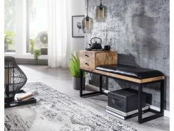 Finebuy Banc Peau De Chèvre Bois Massif 100x60x35 Cm Style Rétro | Banquette Couloir Avec Espace De Rangement | Banc En Cuir Véritable Rembourré Stockage | Petit Banc De Lit -Banquette Soldes Magasin G CNF M37900094 D