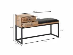 Finebuy Banc Peau De Chèvre Bois Massif 100x60x35 Cm Style Rétro | Banquette Couloir Avec Espace De Rangement | Banc En Cuir Véritable Rembourré Stockage | Petit Banc De Lit -Banquette Soldes Magasin G CNF M37900094 E