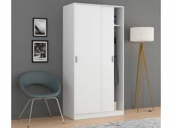Armoire Avec Deux Portes Coulissantes, Couleur Blanche, 200 X 100 X 50 Cm