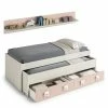 Cadre De Lit Avec Deuxième Lit Gigogne, Avec Tiroir Et étagère Murale Coordonnée, Couleur Blanche Avec Effet Bois Clair Et Rose, 199 X 65 X 95 Cm. -Banquette Soldes Magasin G CNF N46803512 B