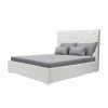 GPASPLUS Lit Adulte 140 X 160 Cm Tete De Lit Capitonnee + Coffre De Rangement - Simili Blanc - Sommier Blanc - Miles -Banquette Soldes Magasin G CNF N63282595 B