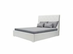 GPASPLUS Lit Adulte 140 X 160 Cm Tete De Lit Capitonnee + Coffre De Rangement - Simili Blanc - Sommier Blanc - Miles