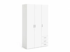 Armoire à Trois Portes Battantes Avec Trois Tiroirs, Couleur Blanche, 116 X 175 X 49,5.