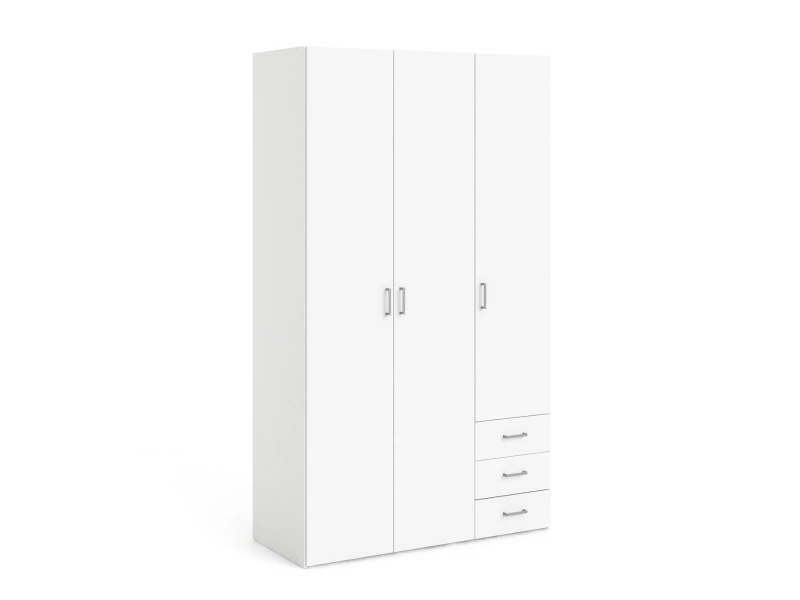 Armoire à Trois Portes Battantes Avec Trois Tiroirs, Couleur Blanche, 116 X 175 X 49,5. 3 Armoire à Trois Portes Battantes Avec Trois Tiroirs, Couleur Blanche, 116 X 175 X 49,5.