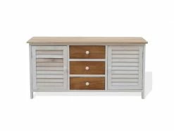 Mobili Rebecca Banc Meuble 3 Tiroirs 2 Porte Bois Blanc Beige 44x90x34