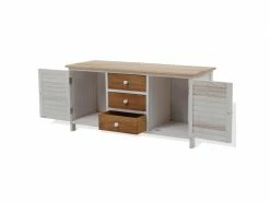 Mobili Rebecca Banc Meuble 3 Tiroirs 2 Porte Bois Blanc Beige 44x90x34 -Banquette Soldes Magasin G CNF O43758958 D