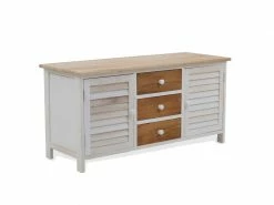 Mobili Rebecca Banc Meuble 3 Tiroirs 2 Porte Bois Blanc Beige 44x90x34 -Banquette Soldes Magasin G CNF O43758958 E
