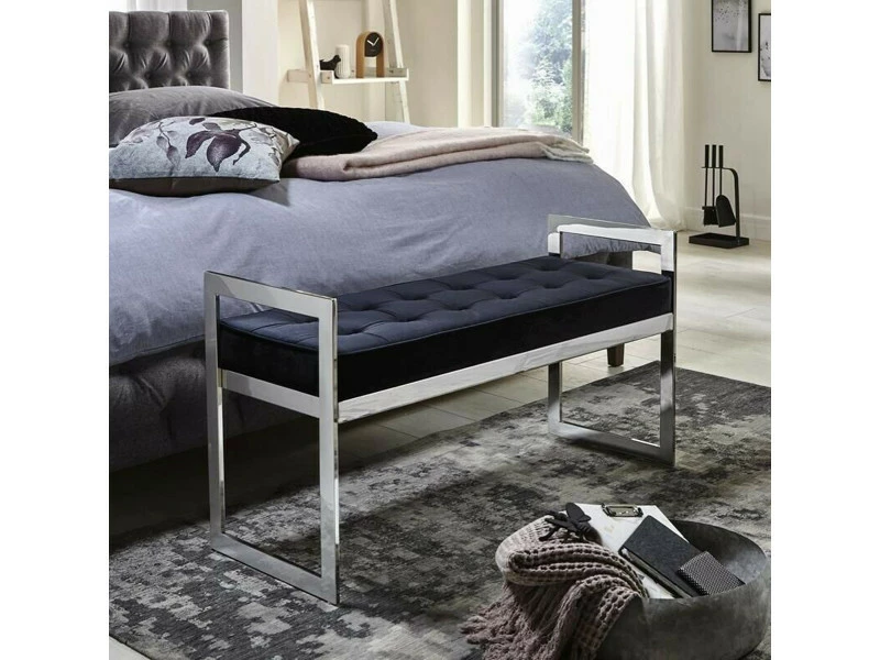 Banc En Tissu Velours Rembourré Noir - 100 X 40 X 56 Cm -pegane- 4 Banc En Tissu Velours Rembourré Noir - 100 X 40 X 56 Cm -pegane- – Image 2