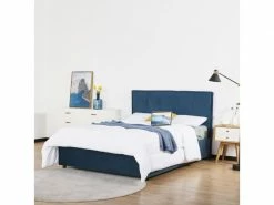 GPASPLUS Octave Lit Adulte 140x190 Cm - Tissu Bleu Fonce - Sommier A Lattes