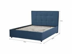 GPASPLUS Octave Lit Adulte 140x190 Cm - Tissu Bleu Fonce - Sommier A Lattes -Banquette Soldes Magasin G CNF O61564512 E