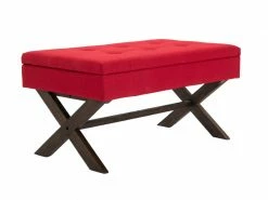 Banquette Namaro En Tissu Avec Espace De Rangement Pieds Bois De Caoutchouc , Rouge/antique