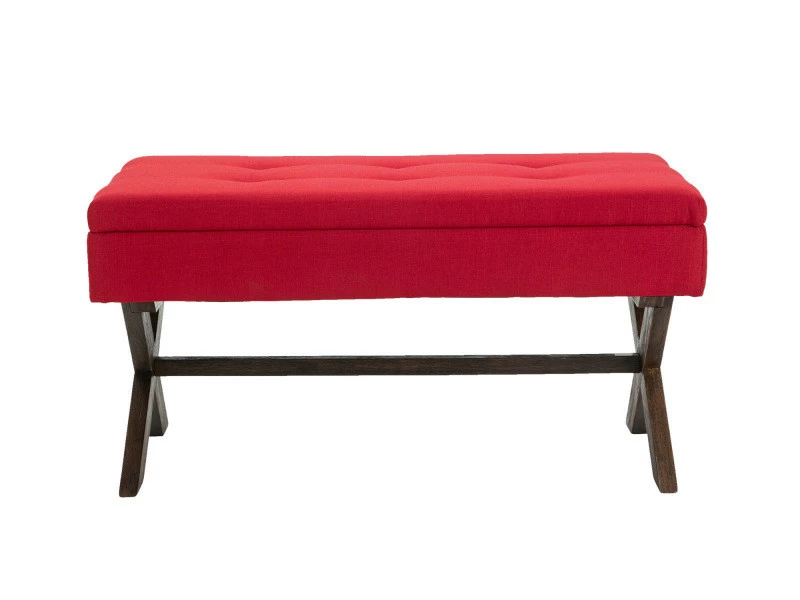 Banquette Namaro En Tissu Avec Espace De Rangement Pieds Bois De Caoutchouc , Rouge/antique 4 Banquette Namaro En Tissu Avec Espace De Rangement Pieds Bois De Caoutchouc , Rouge/antique – Image 2