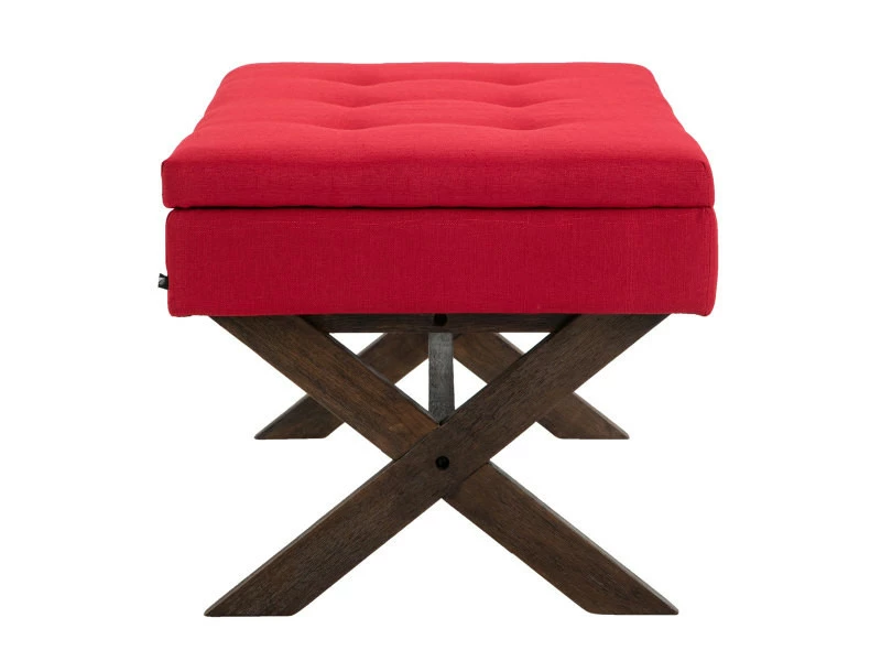 Banquette Namaro En Tissu Avec Espace De Rangement Pieds Bois De Caoutchouc , Rouge/antique 5 Banquette Namaro En Tissu Avec Espace De Rangement Pieds Bois De Caoutchouc , Rouge/antique – Image 3