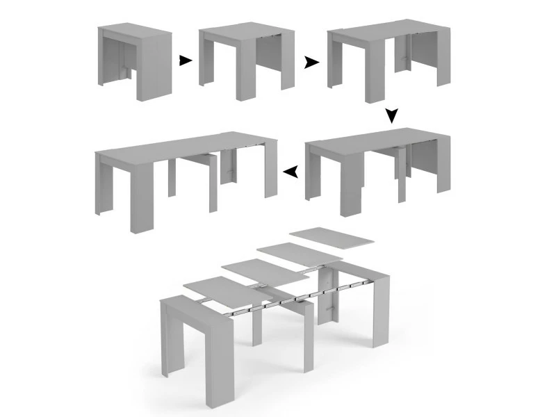 Dmora Table Console Extensible Avec Compartiment Pour Les Rallonges, Gris Béton, 90 X 51 X 78 Cm (jusqu'à 237 Avec Extensions). 3 Dmora Table Console Extensible Avec Compartiment Pour Les Rallonges, Gris Béton, 90 X 51 X 78 Cm (jusqu'à 237 Avec Extensions).